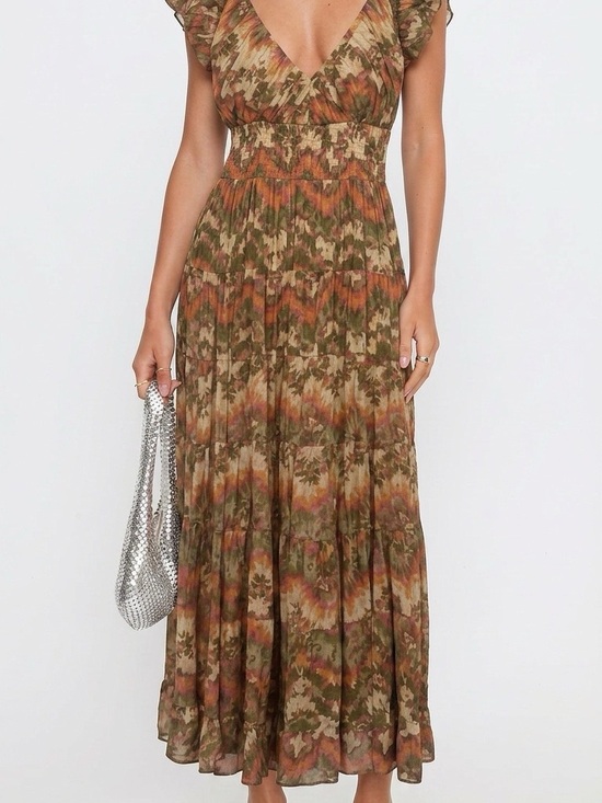 Caroline Constas Dresses & Skirts - Caroline Constas BOHO / Olive & Orange Floral V-Neck Maxi Dress SIZE/S